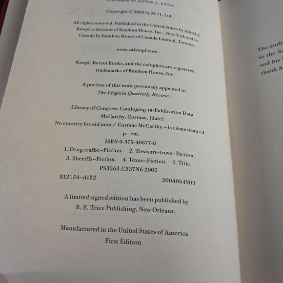 No Country For Old Men by Cormac McCarthy, 1st Edition, 1st Printing, Hardcover - Picture 5 of 7